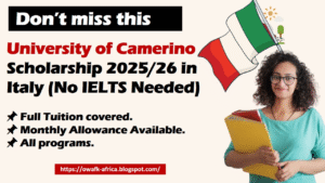 Read more about the article University of Camerino Scholarship 2025/26 in Italy (No IELTS Needed)