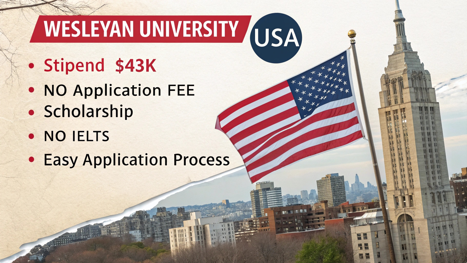 Read more about the article Apply to Wesleyan University — No Application Fee + Fully Funded Scholarship!