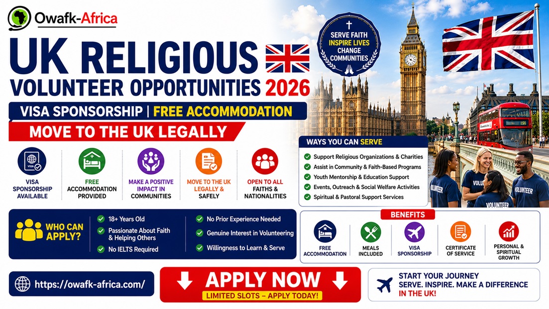 Read more about the article UK Religious Volunteer Opportunities 2026 🇬🇧 | Visa Sponsorship | Free Accommodation | Move to the UK Legally