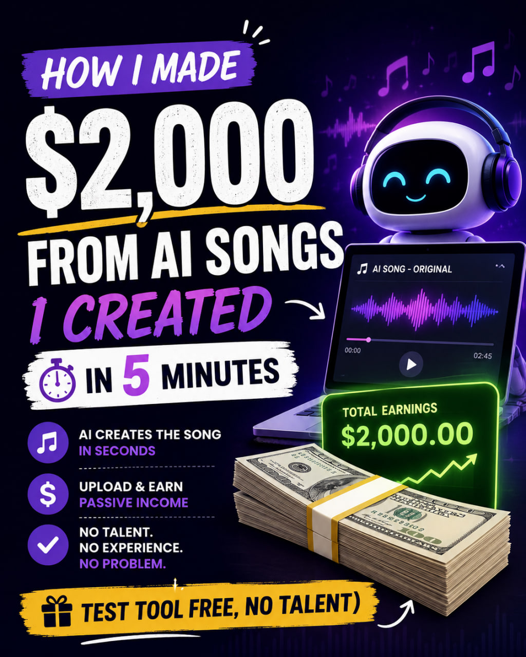 Read more about the article How I Made $2,000 From AI Songs I Created in 5 Minutes (Test Tool FREE, No Talent)